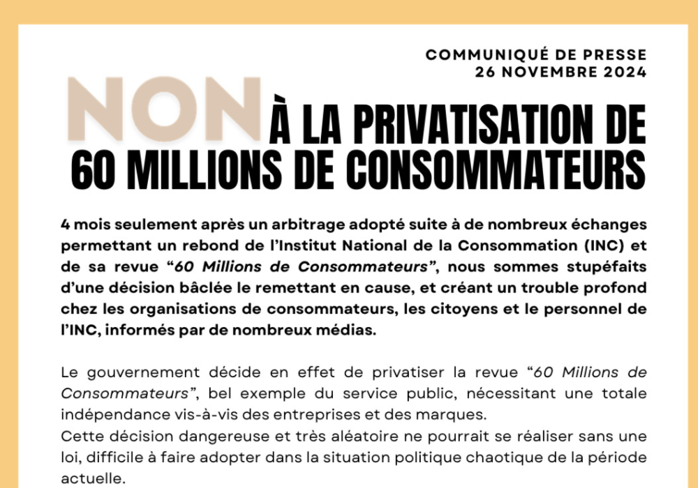 Non à la privatisation de 60 millions de consommateurs